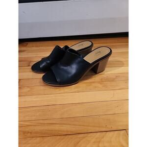 Black Leather Heel Sandals Slip On Open Toe Women's Size 9M